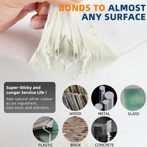 RV Roof Sealant Tape 4 Inch By 50 Foot Waterproof UV Resistant Sealant Tape for RV Repair Window Boat Sealing shown bonding various surfaces