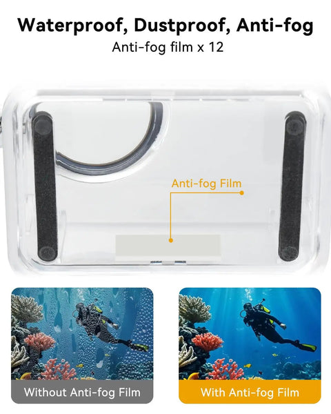 Waterproof Action Camera Case For Osmo Action 5 4 3 With 50 Meter Depth No Fuss Anti Fog Shell Cage with anti-fog film demo