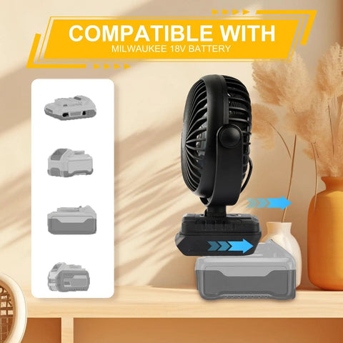 Cordless Jobsite Fan Compatible With DeWalt 20V Batteries Portable Brushless Motor Cooling Fan shown with battery options