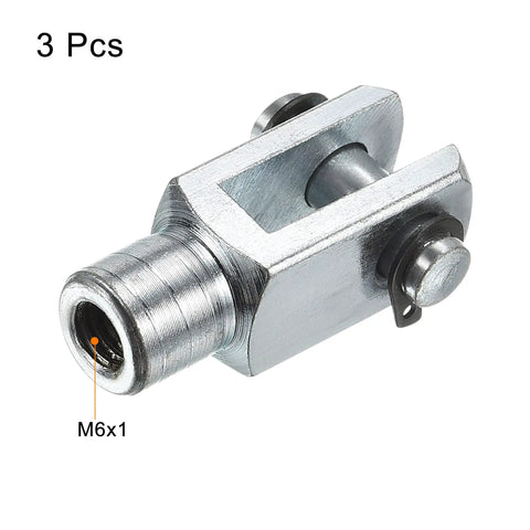3 pcs M6x1 Air Cylinder Rod Clevis End 3 Pack Female Thread Y Connector 33mm Length silver low carbon steel