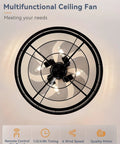 Top view of Dope Industrial Caged Ceiling Fan With Light And Remote 22 Inch Black Farmhouse Fixture for kitchen or outdoor use.