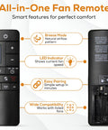 Ceiling Fan Remote Control TR198A With Wall Holder For UC7225T CHQ7225T Fans front and back view with features highlighted