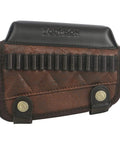 Cheek Rest Pad With 14 Round.22LR Shell Holder For Rifle Stock PU Leather Riser, brown, with cartridge slots.