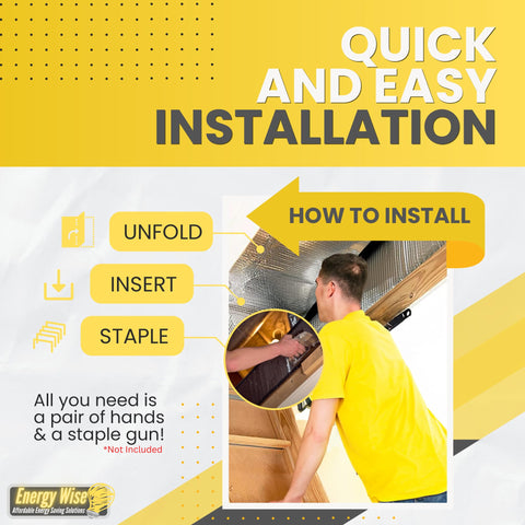 Man installing Premium Attic Door Insulation Cover For Pull Down Stairs Extra Thick Double Bubble Insulation, easy installation guide