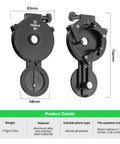 Universal Telescope Phone Adapter For 30mm To 60mm Eyepieces, magnetic digiscoping holder, showing dimensions and material details.