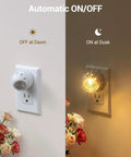Easy Plug In Dusk To Dawn Night Light With 360 Degree Rotating LED, Auto On Off Sensor, showing night light status