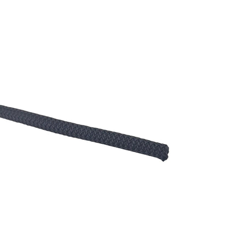 One Quarter Inch Black Shock Cord on white background, marine grade polyester, 250 foot spool, UV resistant elastic rope, heavy duty
