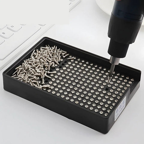 Fully Automatic Screw Feeder With Six Slick Vibration Trays Pro Plug And Play Electric Counter No Sweat Fastener Sorter For Knuckle Busting Work And Weekend Projects with arranged screws.
