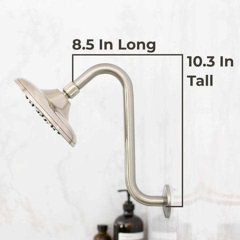 High Rise Shower Head Extension Arm With Flange 10.5 Inch Gooseneck S Shaped Design In Stainless Steel Half Inch Connection