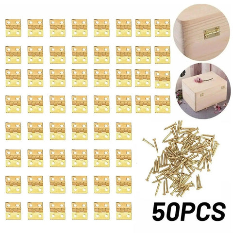 Premium Brass Mini Hinges For Cupboards Display Cabinets Slick Gold Finish Top Notch Small Door Hardware 50 pieces with screws