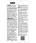 Back of packaging for All Purpose Craft Adhesive 3.7 Fluid Ounces Clear Bonds Glass Wood Plastic Ceramic Metal Leather Fabric Rubber Dries Clear