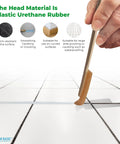 Grout Caulk Finishing Tool Set With Assorted 4 Size Spreads For Smooth Sealant Application Silicone Caulking Tool Rubber Spatula Spreader with ergonomic handle in use on tile grout.