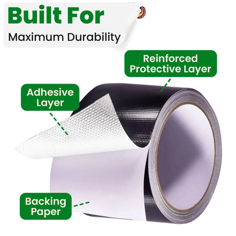 Waterproof Self Adhesive Patch Repair Tape Kit For Awnings Outdoor Canopies Tents RVs Canvas And Boat Covers Heavy Duty 3 Inch Wide Tarp Repair Tape Quick Bond Weatherproof Fix For Leaks And Tears, showing adhesive, protective layer, and backing paper.
