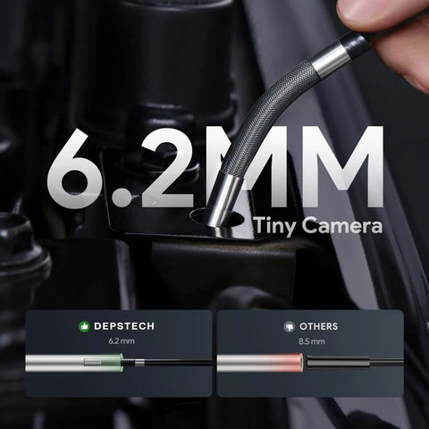 5 Inch Articulating Borescope With 1080P Inspection Camera And LED Light, Flexible Rotating Probe For Tight Spaces, 5 Ft Cable, No Nonsense Tool For Cars, Pipes, Ducts, HVAC, And Home Inspections. 6.2mm probe compared with 8.5mm