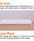 Six Outlet Smart Power Strip With Usb C Charging, Alexa Enabled Wifi Extension Cord on wooden surface, showcasing multiple ports.