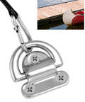 Close-up of 4 Pack Marine Grade Stainless Steel 316 Folding Pad Eye D Ring Anchor, 44x40mm, in use docking a red canoe.