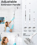 Woman using Cordless Electric Spin Scrubber With Dual Speed Settings, Extendable Arm, And Four Replaceable Heads for wall cleaning