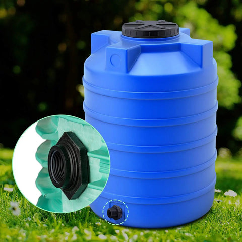 Close-up of Three Quarters Inch PVC Bulkhead Fitting With Four Millimeter Silicone Seal Gasket on a blue tank