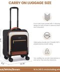 Underseat Carry On Luggage Airline Approved 14 Inch Softside Spinner Suitcase with Wheels, showing size dimensions and features.