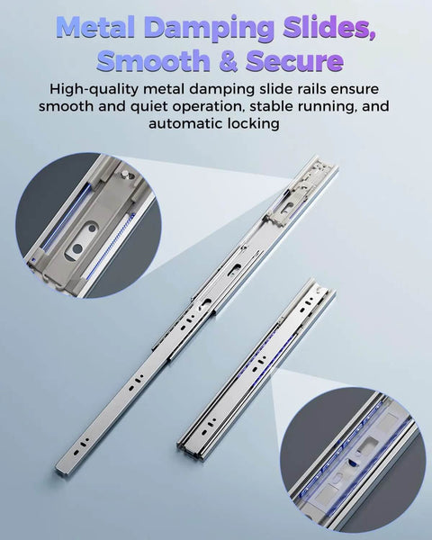 Rock Solid CFS Workstand For 3D Printing With Dual Layer Pull Out Design And 15 Kg Load Capacity showing metal damping slides.