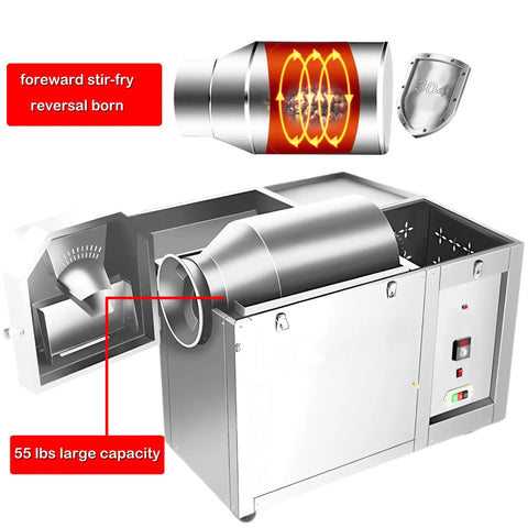 Heavy Duty Commercial Bean And Nut Roaster Machine For Home Or Cafe Use, Electric Chestnut Roasting Equipment, Stainless Steel Industrial Grade, 220V 6500W Power, Even Heat, Adjustable 0-300C, Easy To Operate Roasting Oven