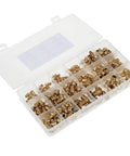 Premium Copper Zerk Grease Nipple Fitting Assortment Kit With 165 Pieces Of Durable Precision Machined Parts For Hydraulic Machinery And Auto Repairs To Keep Your Rig Running Smooth. Open plastic case with brass grease fittings