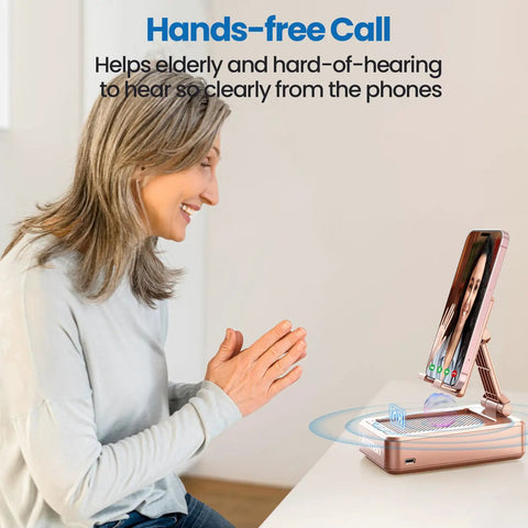Two In One Phone Stand And Bluetooth Speaker With Built In Microphone Hands Free Desk Mount Rose Gold