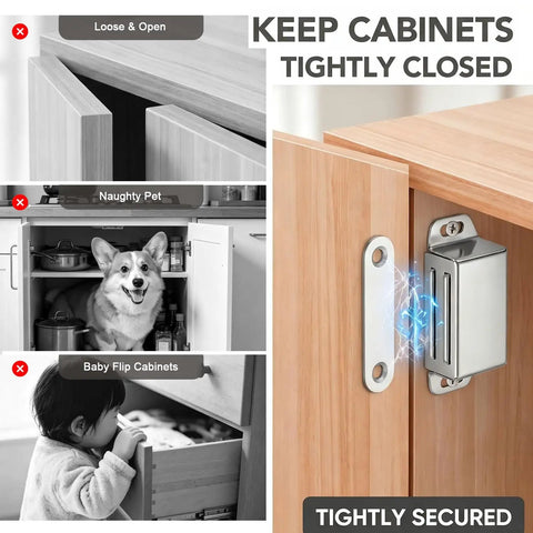 Heavy Duty Cabinet Magnetic Catch Door Magnets Latch 30lb Hold For Kitchen Cupboard Pantry closet showing tight closure feature.
