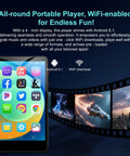 All In One Portable MP3 Player With Bluetooth And Wi Fi 144GB music player displaying apps with filmstrip background