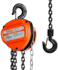 1 Ton Hand Chain Hoist 20 Ft Lift 2200 Lbs G80 Galvanized Chain, compact hoist with double pawl brake and 360 hook visible