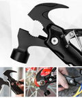 Close-up of 12 In 1 Hammer Multitool For Men EDC Survival Gear Kit showing pliers and nail claw features.