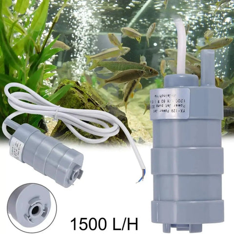 Badass 12V Submersible Water Pump Delivers Killer 600 Liters Per Hour Flow for fish tanks, grey plastic, compact design.