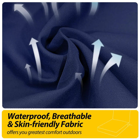 Outdoor Chair Cushions Set Fade Resistant Waterproof Patio Replacement Cushions 24x24x5 Seat Cushions And 24x19 Back Cushions Navy Blue One Hundred Percent Polyester With Breathable Covers UV Resistant Easy Care material detail showing waterproof breathable fabric