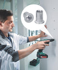 Man using drill to install 100 Pack 1 4 20 Aluminum Flange Rivet Nuts With UNC Threads Flat Head Threaded Insert Nuts on wall