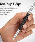 Pro Quality Two Piece Nail Setter Kit Featuring Dual End Spring Loaded Center Punch Tools, showing non-slip grip design in hand.