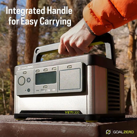 Go Anywhere Portable Power Station With LiFePO4 Battery 297Wh 350W AC Output with integrated handle for easy carrying