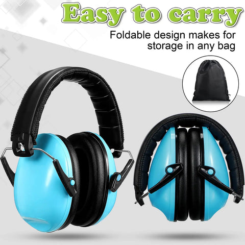 Blue foldable earmuffs from Four Pack Kids Ear Protection Earmuffs Adjustable Noise Reduction 27NRR Noise Cancelling Earmuffs For Sleep