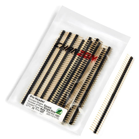 40 Pin Pin Header Strip 10 Pieces Gold Plated 2.54mm Pitch Straight Single Row Breakaway Headers For Arduino GPIO DIY Projects PCB Breadboard Friendly Connector Pins