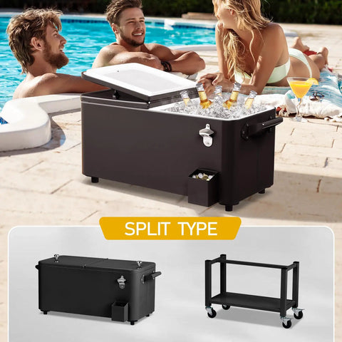 80 Quart Rolling Cooler With Wheels For Outdoor Parties Pink Ice Chest On Wheels Portable Stand Up Cooler With Shelf Poolside Bevs Organizer With Bottle Opener And Drain Plug Ideal Patio Bar Cart