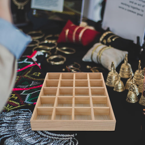Genuine Top Shelf Twenty Compartment Jewelry Display Tray And Storage Organizer Plate flat wooden organizer for accessories on display.