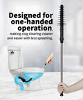 Revolutionary Toilet Plunger And Squeegee Combo With Stainless Steel Handle And Caddy Holder, Drain Cleaner And Clog Remover shown being used in toilet