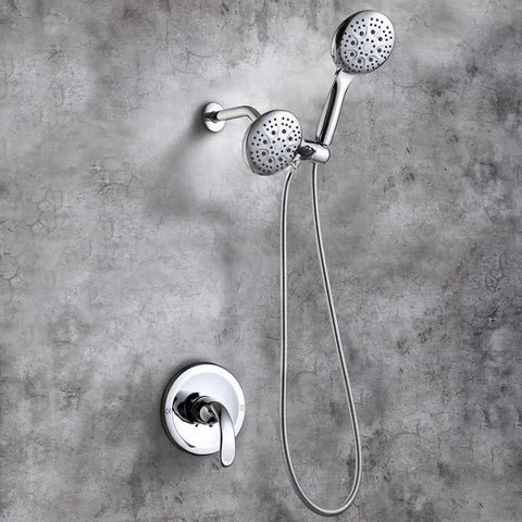 Chrome Shower Faucet Set With Pro Grade Valve High Pressure Three Way Diverter Dual Shower Head System fixed and handheld view