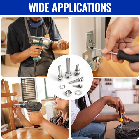All-In-One Screw Bolt Nut Kit 1218 Pcs in Durable Storage Box 304 Stainless Steel M3 M4 M5 M6, showing diverse applications