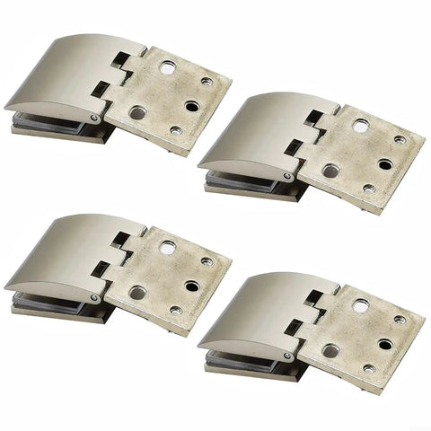 Heavy Duty Zinc Alloy Swivel Cabinet Hinges Set Of 4 For Glass Doors Wine Storage close-up of hinges with curved design and mounting plates.