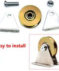 One And A Half Inch Beefy Bearing Wheel Wire Rope Pulley Block For Lifting With Bracket 200 LB Capacity Quiet Low Noise Rolling Guide Wheel For Indoor And Outdoor Use, brass wheel