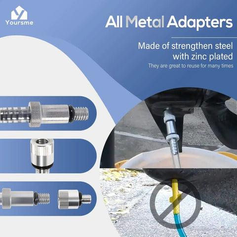 Gear Lube Pump For 32 Oz Bottles With Three Eighths Inch Swivel Adapter And Eight Millimeter And Ten Millimeter Metal Adapters in use