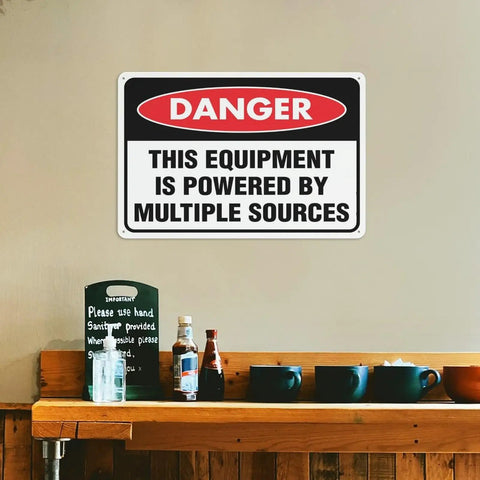 Danger Sign For Multiple Power Sources Supply This Equipment 8x12 Inch Weather Resistant Aluminum Plaque Pre Drilled For Home Entry Doors Office Spaces Yards And Maintenance Zones High Visibility on wall