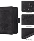 Must Have Passport Wallet With Magnetic Button Closure For Travel Essentials in black with waterproof and 3D embossing details.