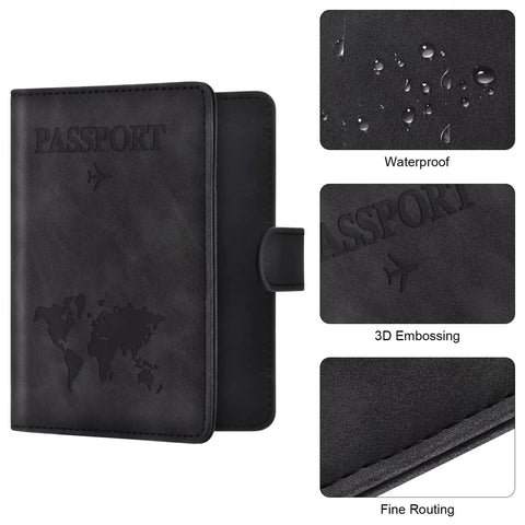 Must Have Passport Wallet With Magnetic Button Closure For Travel Essentials in black with waterproof and 3D embossing details.