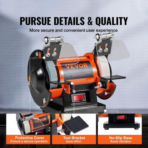 Bench Top Buffer Polisher And Grinder For Metal Jewelry Wood Jade Plastic And Silver DIY Projects With 3590 RPM, side view showing protective cover.